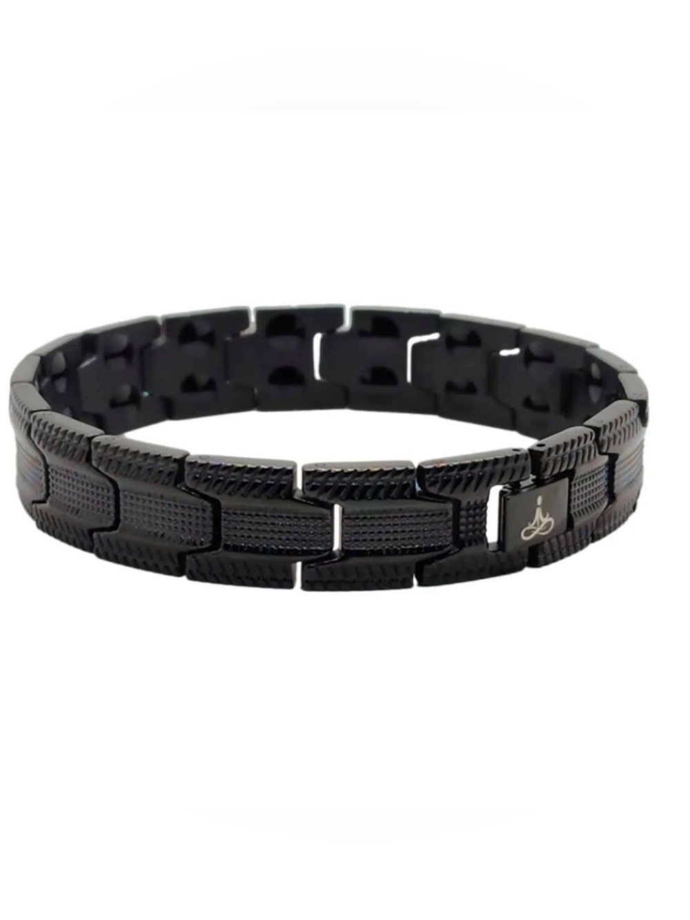 BODY TUNE PLUS Men’s Titanium Black Tire Track Link Bracelet EUC